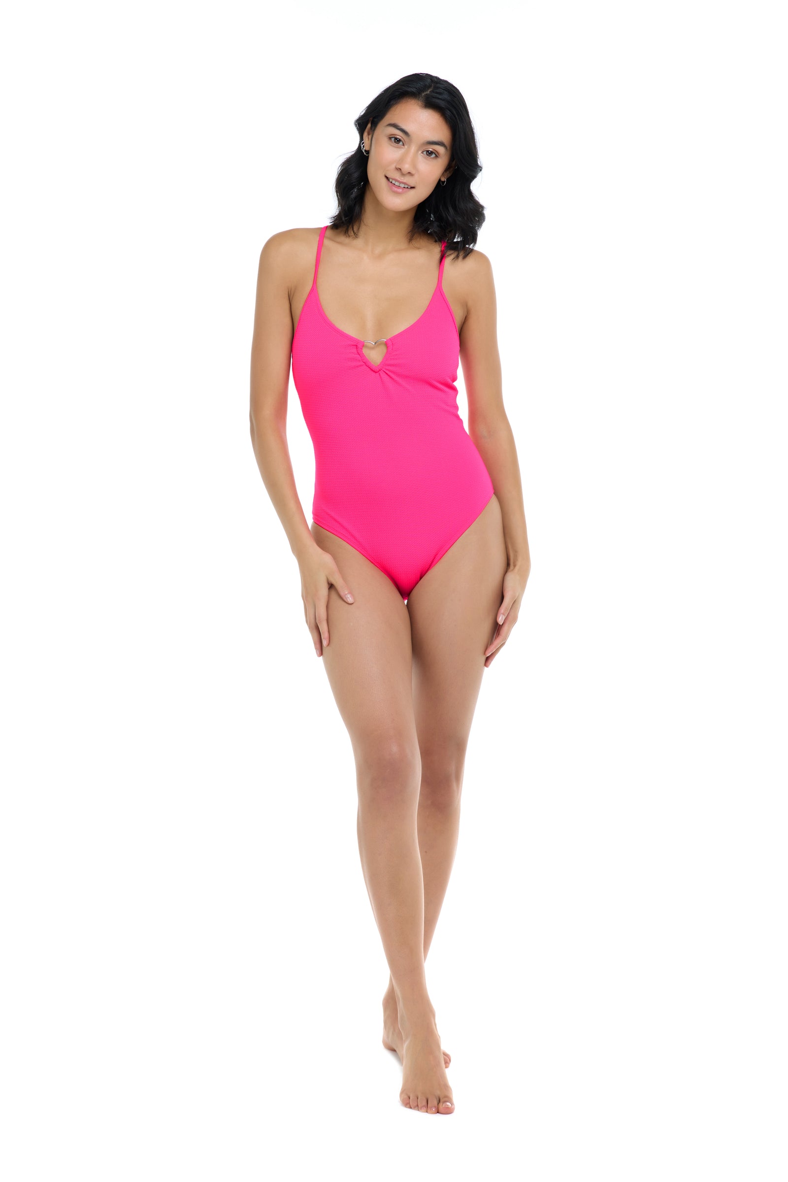 Eidon Sweet Love Naomi Heart 1 Piece  Polyester/Spandex  Removable soft cups  Heart shaped ring 2-way tie back Front View