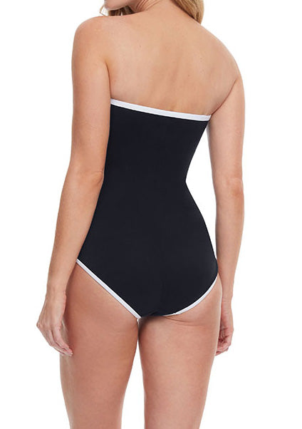 SAIL TO SUNSET COLLECTION: ESSENTIALS BY GOTTEX   Bandeau One Piece   Soft Cups with White Binding Edges and White Button Accessories For A Nautical Look  Fabric Content: 74% Polyamide 26% Elastane Made in Morocco   Product#: 23SS-070
