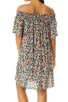 Confettime Collection  Smocked off-the-shoulder mini  Multi-color Cover Up   Fabric Content: 100% Rayon  Product#: 23MC53170