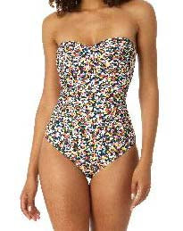 Twist Front Shirred Bandeau One Piece   multi-color  Fabric Content:   Shell: 82% Nylon/18% Spandex  Lining: 90% Nylon/18% Spandex  Cover Up: 100% Rayon  Product#: 23MO00570