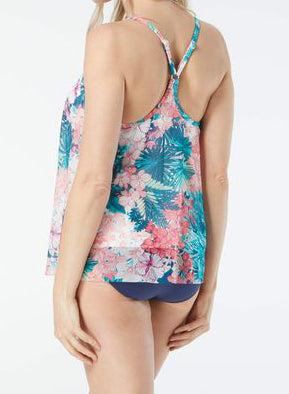 ISLAND FLORAL COLLECTION: BEACH HOUSE   Kerry Mesh Layer Tankini Top  Features: Shelf Bra with Underwire, Removable Soft Cups and Adjustable Straps   Fabric Content: Illusion Mesh 95% Nylon 5% Spandex  Product#: H42893
