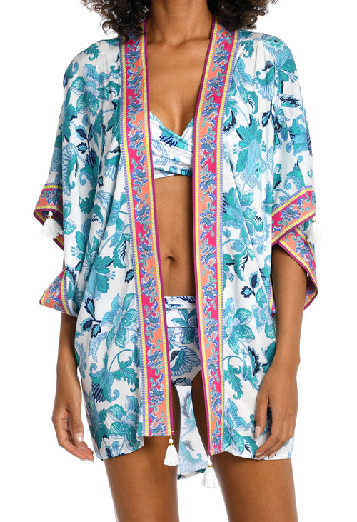 Santorini Sun Collection  Open Front Kimono   One Size  Fabric Content: 100% Rayon Challis  Product#: LB3VF63