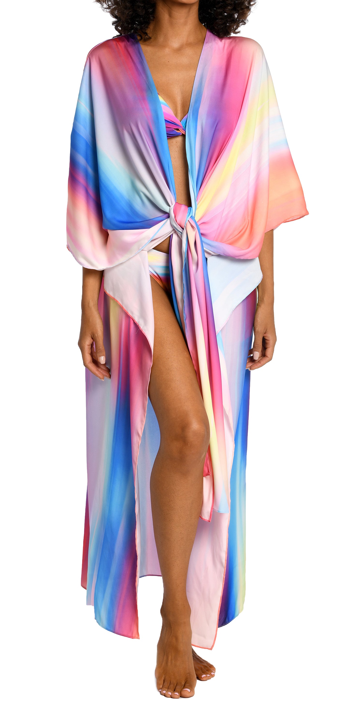 Sunset Shores Collection  Long Open Front Kimono  One Size  Fabric Content: 100% Polyester Habotai  Product#: LB3ZQ63
