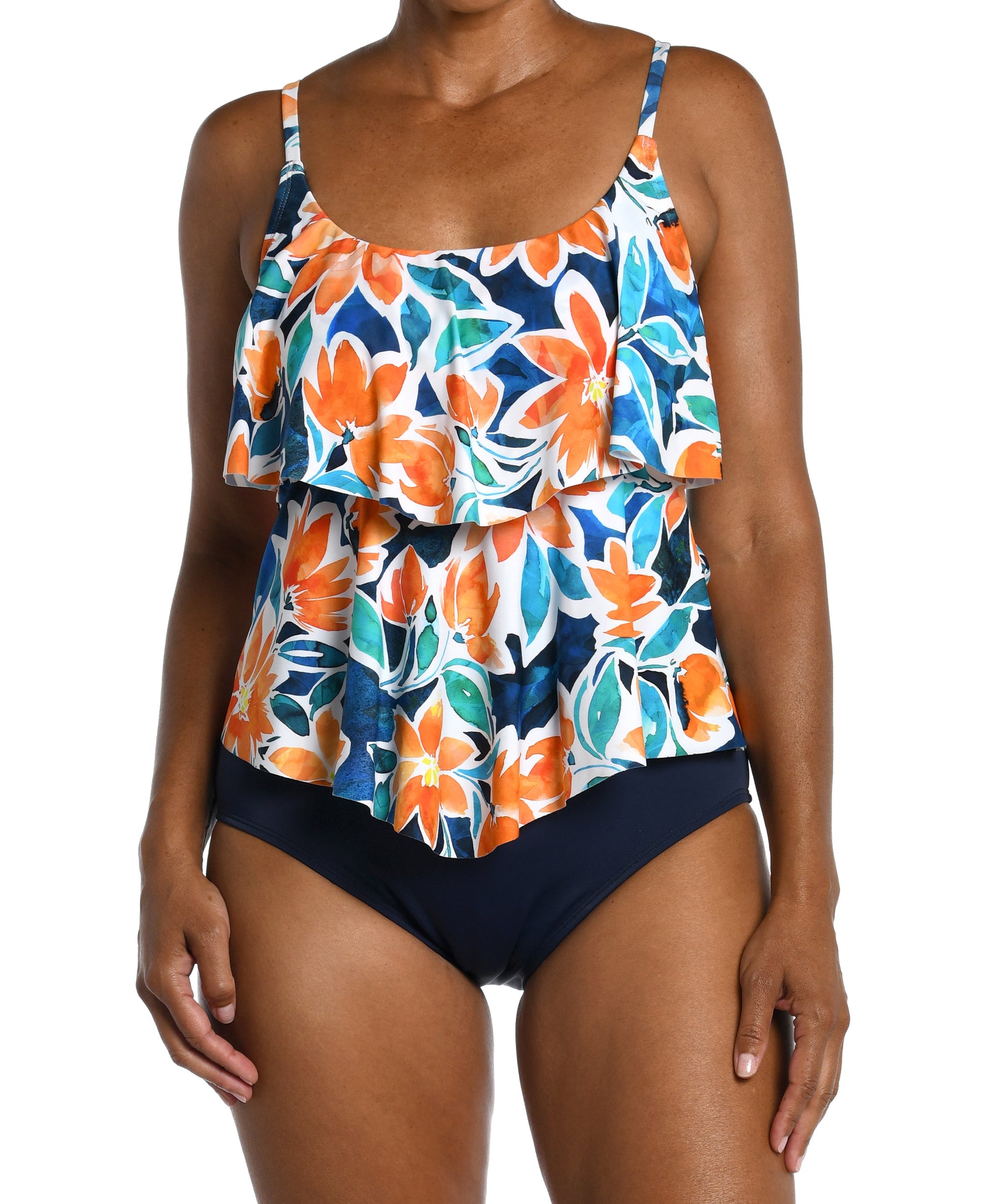 Joyful Blooms Collection  Double Tiered Tankini Top  Fabric Content: 82% Nylon/ 18% Lycra Xtra Life Elastane  Product#: MM3CA58