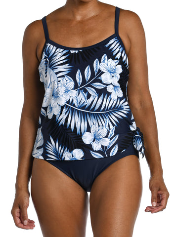 Feathers & Flair Scoop Neck Faux Tankini 1PC