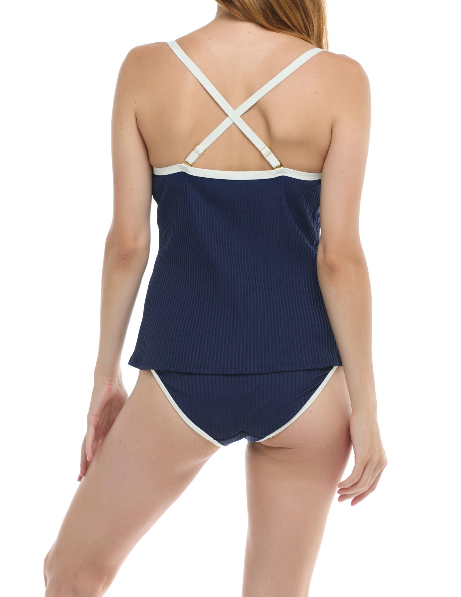 MAU LOA COLLECTION: PIPER  V-Neck Tankini  Removable Soft Cups, Ribbed Fabric, Contour Shelf Bra, Looser Fit, 2-Way Adjustable Straps   Product#: SK736181