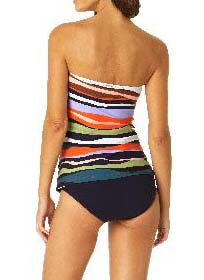 Sandy Waves Collection  Twist Front Shirred Bandeau-kini  Multi-color  Fabric Content:   Shell: 82% Nylon/18% Spandex  Lining: 90% Nylon/10% Spandex  Product#: 23MT25085