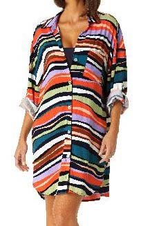 Sandy Waves Collection  Boyfriend Button Down Cover Up Shirt   Multi-color  Fabric Content: 100% Rayon  Product#: 23MC53085