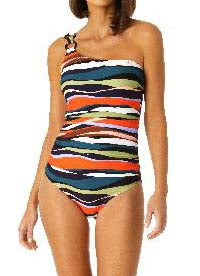 Sandy Waves Collection  Ring Strap Asymmetric One Piece   Multi-color  Fabric Content:  Shell: 82% Nylon/18% Spandex  Lining: 90% Nylon/10% Spandex  Product#: 23MO02785