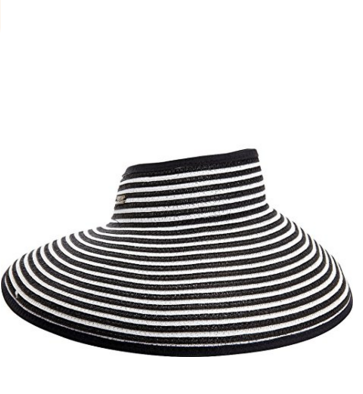 Wide brim for extra sun protection Adjustable to fit most head sizes Open top  Features a roll up function, and foldable for easy storage or travel black and white
