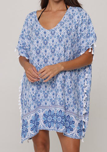 Athens Collection  Kaftan With Tassels   Fabric Content: 100% Rayon - Challis  Product#: J101823